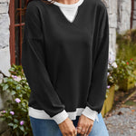 Lovelet Contrast Round Neck Long Sleeve Sweatshirt - All Mine Now Clothing