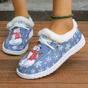 Snowman Print Round Toe Slip-Ons - All Mine Now Clothing