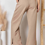 RISEN Wide Waistband Slit Wide Leg Pants - All Mine Now Clothing