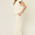 Double Take Texture Ruffle Short Sleeve Top and Drawstring Wide Leg Pants Set - All Mine Now Clothing