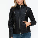 Snobbish Faux Leather Zip Up Mock Neck Jacket - All Mine Now Clothing