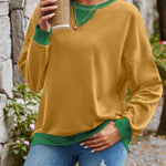 Lovelet Contrast Round Neck Long Sleeve Sweatshirt - All Mine Now Clothing