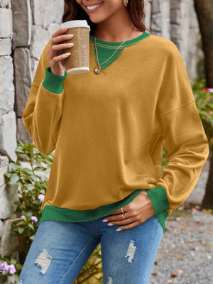 Lovelet Contrast Round Neck Long Sleeve Sweatshirt - All Mine Now Clothing