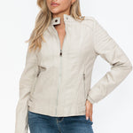 Snobbish PU Leather Biker Jacket with Side Zip Pockets - All Mine Now Clothing