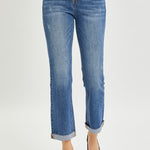 RISEN Full Size Button Fly Cropped Bootcut Jeans Trendsi