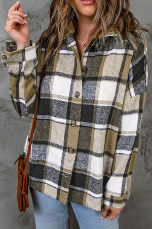 Plaid Button Up Hooded Shacket - All Mine Now Clothing