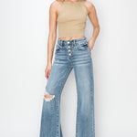 RISEN Mid Rise Button Fly Wide Leg Jeans Trendsi