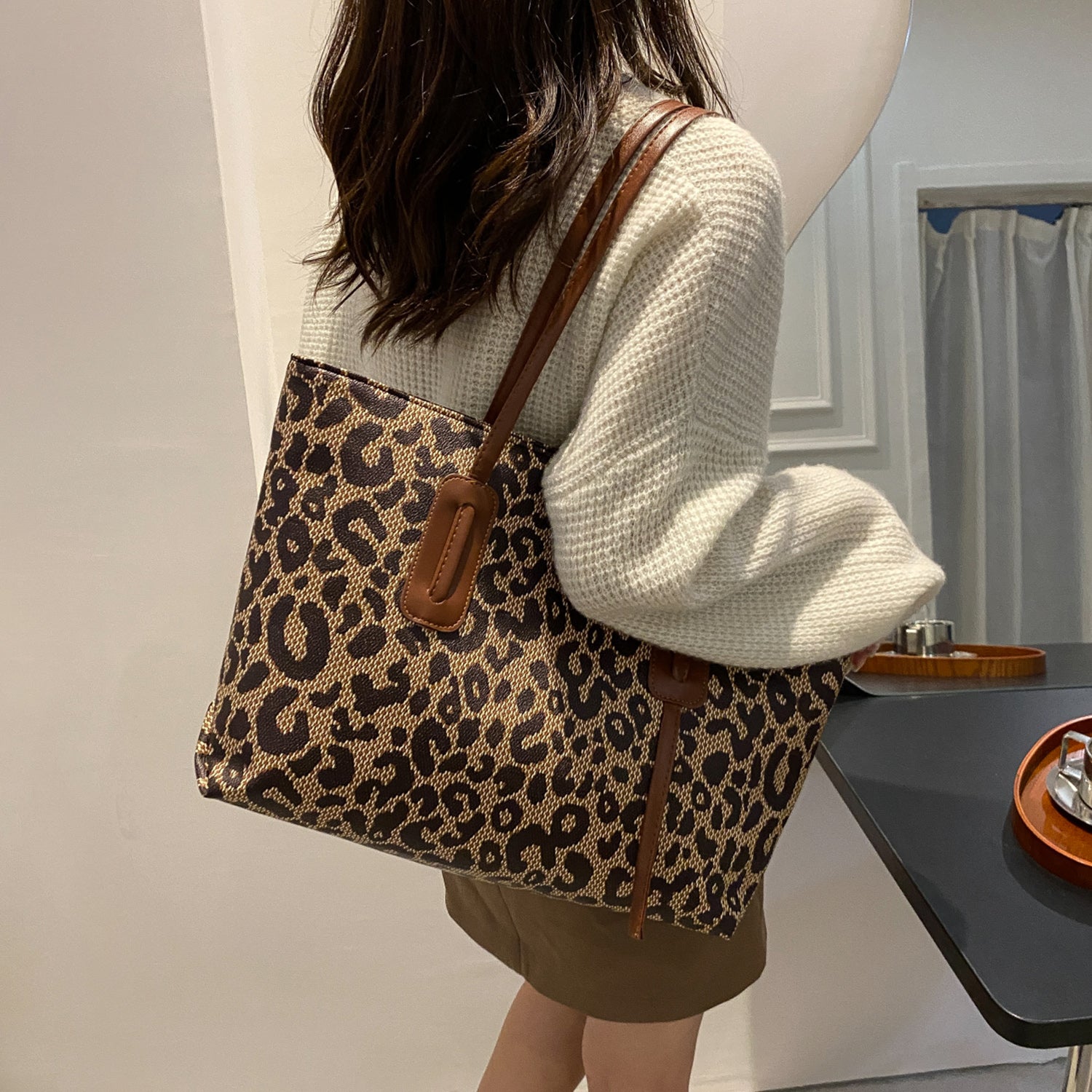 PU Leather Leopard Tote Bag - All Mine Now Clothing