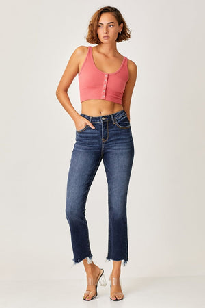 Risen Full Size Frayed Hem Cropped Straight Jeans Trendsi