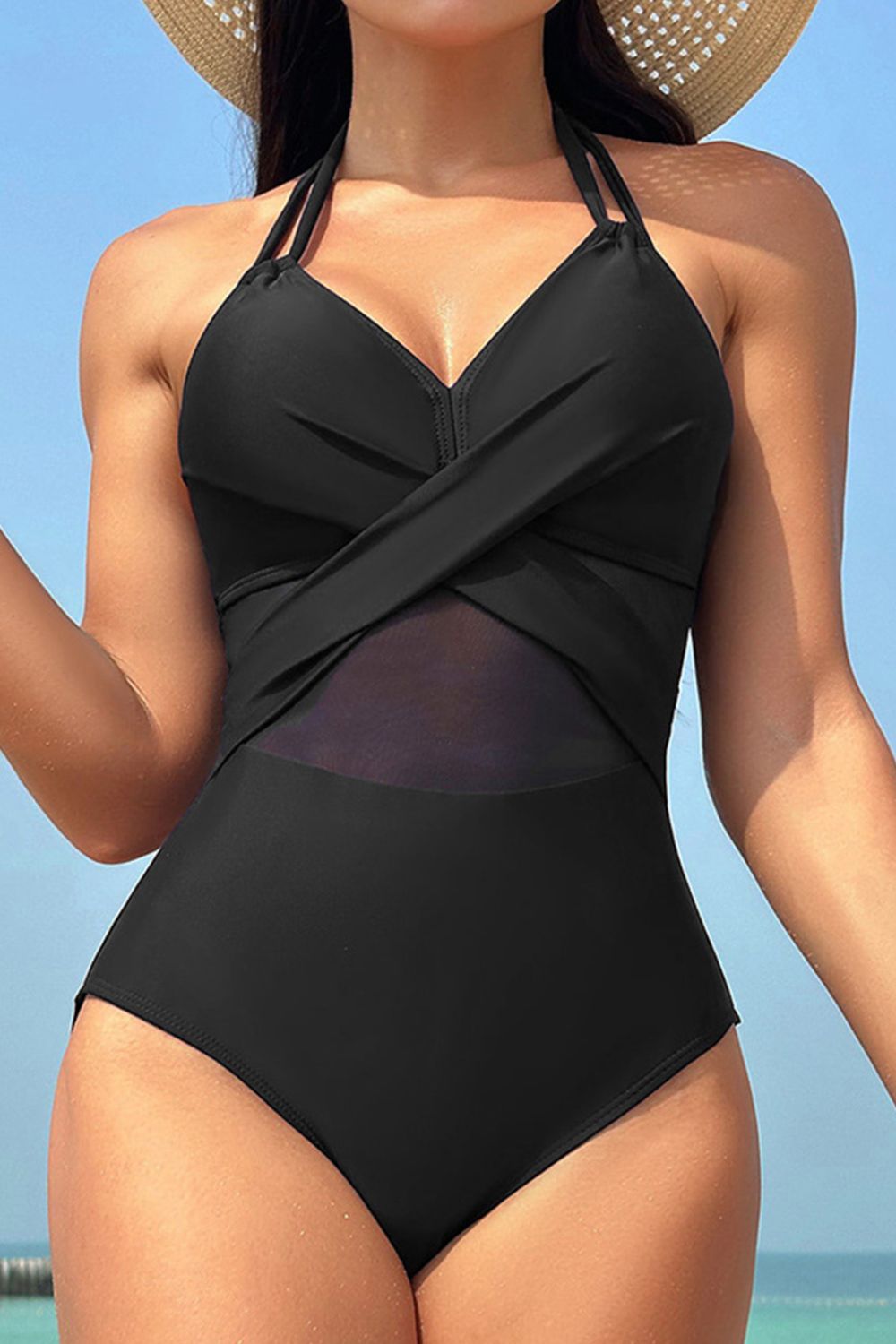 Crisscross Halter Neck One-Piece Swimwear - All Mine Now Clothing