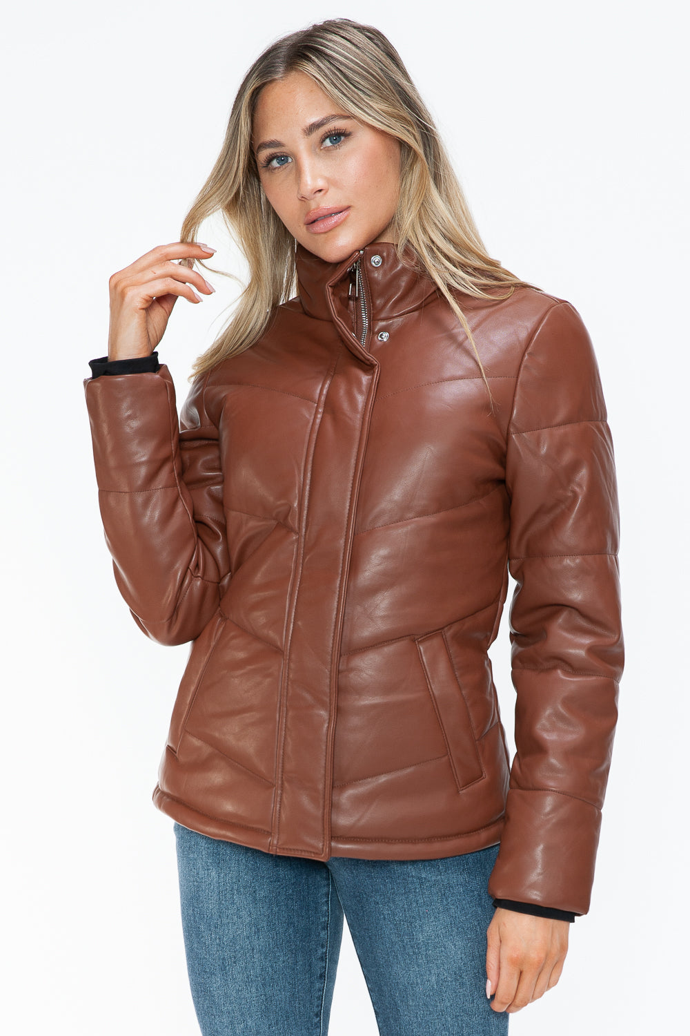 Snobbish Pocketed Zip Up Turtleneck Puffer Jacket - All Mine Now Clothing