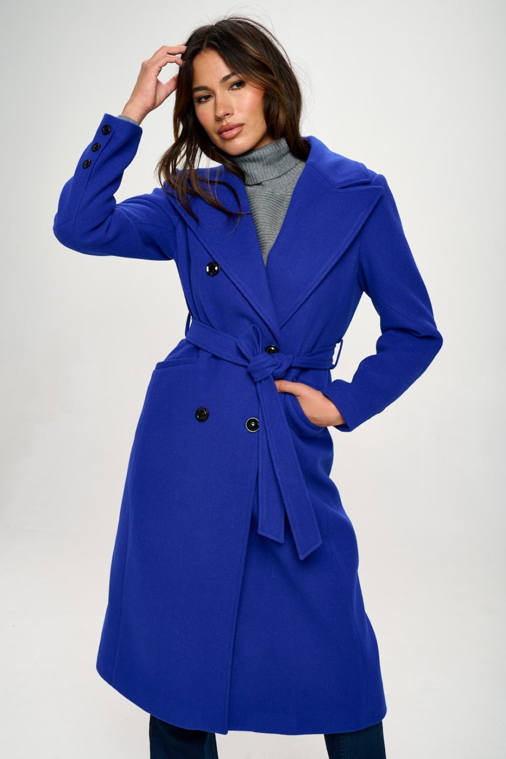 Coalition LA Double-Breasted Longline Coat with Belt - All Mine Now Clothing