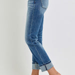 RISEN Full Size High Rise Crop Straight Roll Up Jeans Trendsi