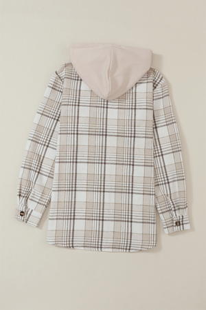 Plaid Removable Hood Button Up Shacket - All Mine Now Clothing