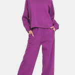 Zenana Round Neck Raglan Sleeve Top and Elastic Waist Pants Set - All Mine Now Clothing