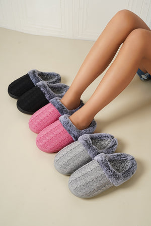 Cable-Knit Fluff Round Toe Slippers - All Mine Now Clothing