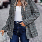 Plaid Button Up Blazer with Lapel Collar Trendsi