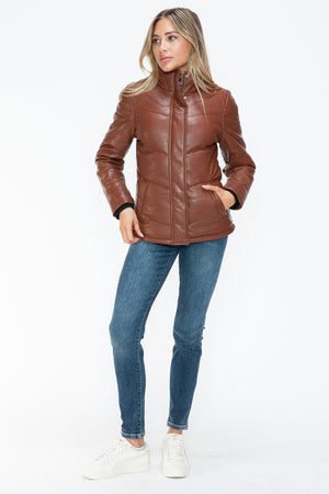 Snobbish Pocketed Zip Up Turtleneck Puffer Jacket - All Mine Now Clothing