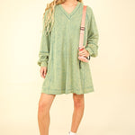 VERY J Mineral Washed Oversized A-Line Mini Dress Trendsi