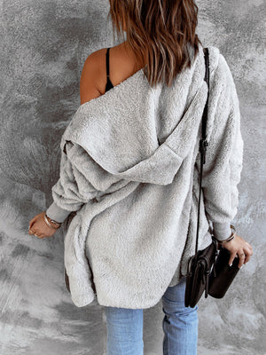 Open Front Hooded Faux Fur Outwear with Pockets - All Mine Now Clothing