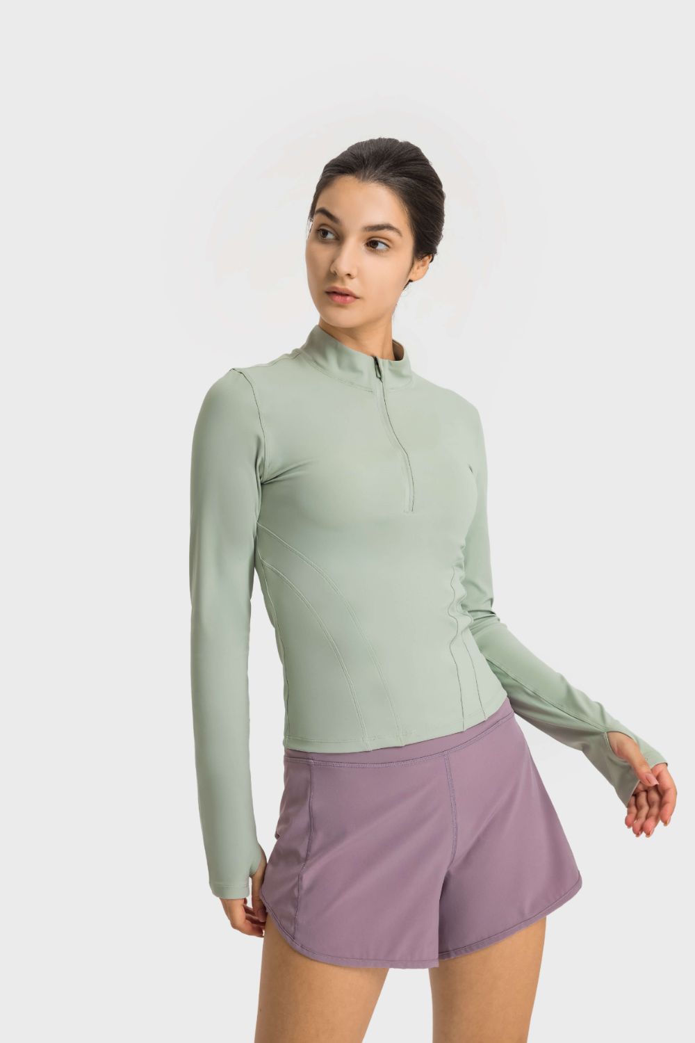 Millennia Half Zip Thumbhole Sleeve Sports Top - All Mine Now Clothing