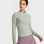 Millennia Half Zip Thumbhole Sleeve Sports Top - All Mine Now Clothing