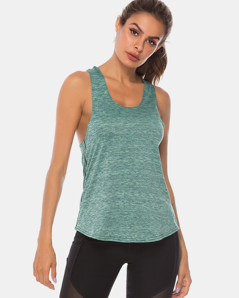 Full Size Scoop Neck Wide Strap Active Tank - All Mine Now Clothing