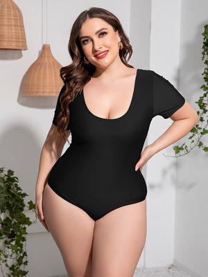 Plus Size Scoop Neck Short Sleeve One-Piece Swimsuit - All Mine Now Clothing