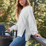 Slit Round Neck Long Sleeve Sweatshirt - All Mine Now Clothing