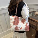 Cow Print Furry Tote Bag - All Mine Now Clothing