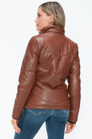 Snobbish Pocketed Zip Up Turtleneck Puffer Jacket - All Mine Now Clothing