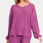 Zenana V-Neck Long Sleeve Ribbed Top and Shorts Set - All Mine Now Clothing