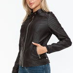 Snobbish PU Leather Biker Jacket with Side Zip Pockets - All Mine Now Clothing