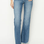 RISEN Mid-Rise Frayed Hem Bootcut Jeans Trendsi