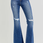 RISEN Full Size High Rise Distressed Raw Hem Flare Jeans Trendsi