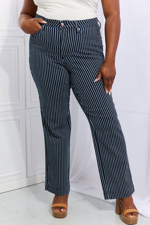 Judy Blue Cassidy Full Size High Waisted Tummy Control Striped Straight Jeans Trendsi