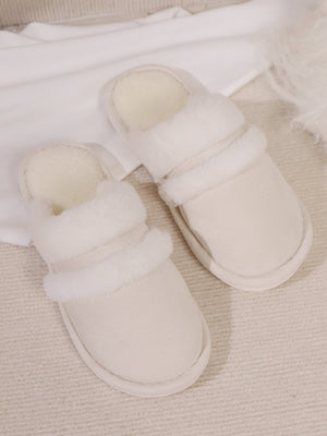 Contrast Faux Fur Round Toe Slippers - All Mine Now Clothing