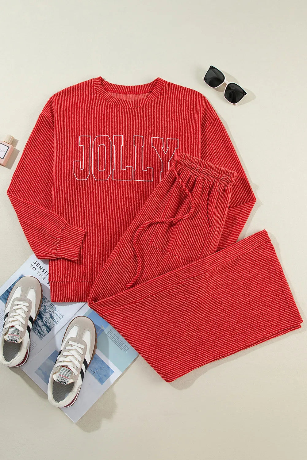 JOLLY Round Neck Long Sleeve Top and Pants Lounge Set - All Mine Now Clothing