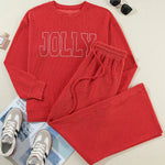 JOLLY Round Neck Long Sleeve Top and Pants Lounge Set - All Mine Now Clothing