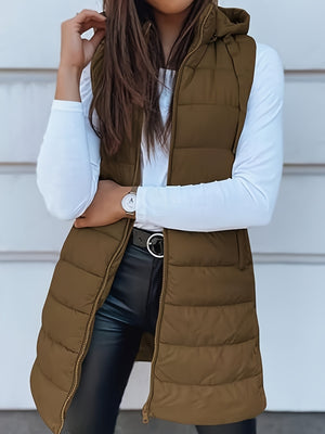 Plus Size Zip Up Hooded Vest Coat - All Mine Now Clothing