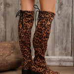 Leopard Round Toe Block Heel Boots