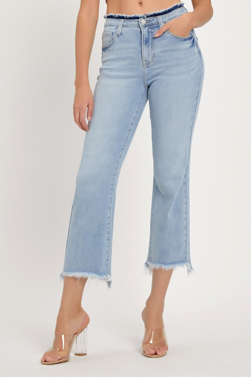 RISEN Full Size High Rise Raw Edge Crop Jeans Trendsi