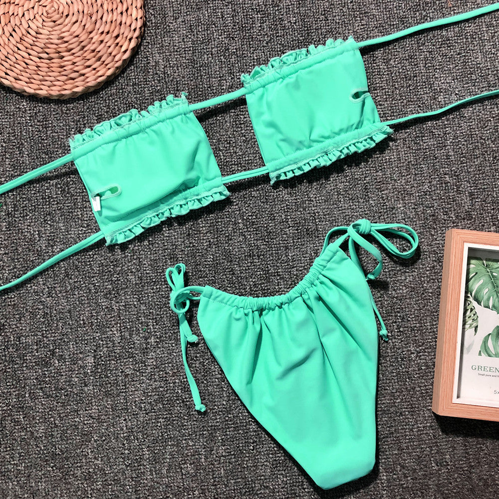 Frill Trim Ruched Bikini Set - All Mine Now Clothing