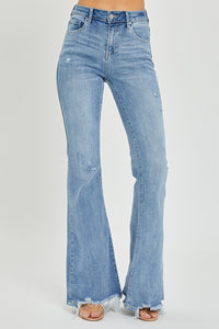 Risen Full Size High Rise Frayed Hem Flare Jeans - All Mine Now Clothing