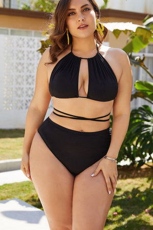 Plus Size Cutout Tied Backless Bikini Set - All Mine Now Clothing