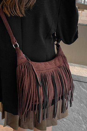 Suede Fringe Adjustable Strap Shoulder Bag - All Mine Now Clothing