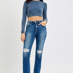 RISEN Full Size High Rise Distressed Crop Straight Jeans - All Mine Now Clothing