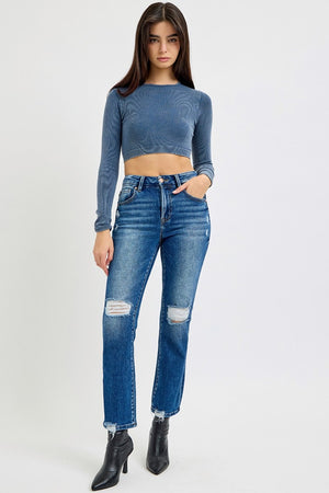 RISEN Full Size High Rise Distressed Crop Straight Jeans - All Mine Now Clothing