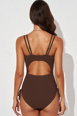 Tied Cutout Plunge One-Piece Swimsuit - All Mine Now Clothing