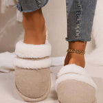 Contrast Faux Fur Round Toe Slippers